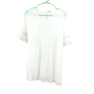 Old Navy size medium maternity short sleeve white blouse top shirt pin tuck lace